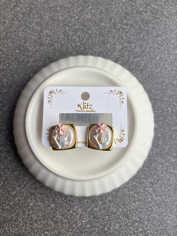 White Flower enamel earrings