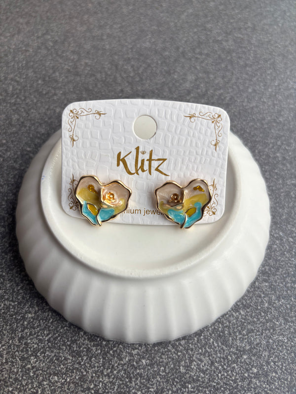 Heart Rose Enamel Earrings